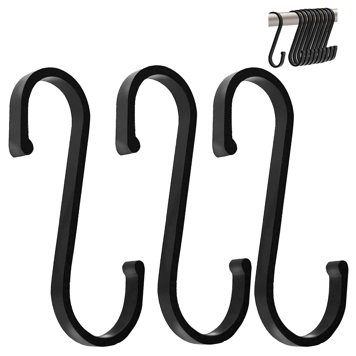 GAViA S Shaped Heavy Duty Hooks Metal S-Hook Hangers Kitchen Bathroom Storage Rack for Hanging Pots, Plants, Coffee Cups, Coats, Bags, Towels - 10 Pcs (Matte Black)