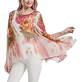 Wiiiwish Women's Floral Chiffon Blouse Batwing Summer Hippie Sheer Loose Caftan Poncho Tunic Shirt Tops