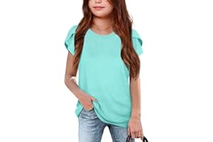 Goranbon Girls' Summer T Shirts Crewneck Petal Short Sleeve Cute Casual Tops