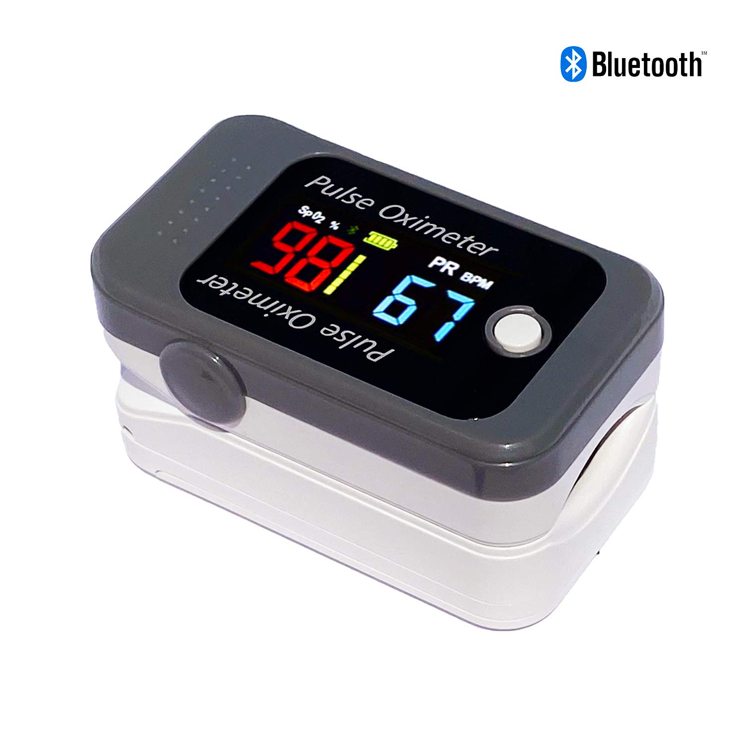 Finger Pulse Oximeter Blood Oxygen Saturation Monitor SPO2 BLUETOOTH Pulse Heart Rate Monitor Adult & Child - Multicolour Display & Free Oxicare App