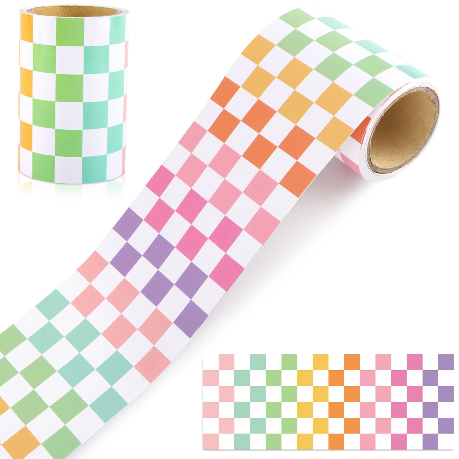 Photo 1 of Lemicin 6.5 Feet Checkerboard Bulletin Board Border Pastel Checkered Straight Rolled Trim Classroom Bulletin Board Border Back to School Decoration for Classroom School Offices Walls Blackboard Decor