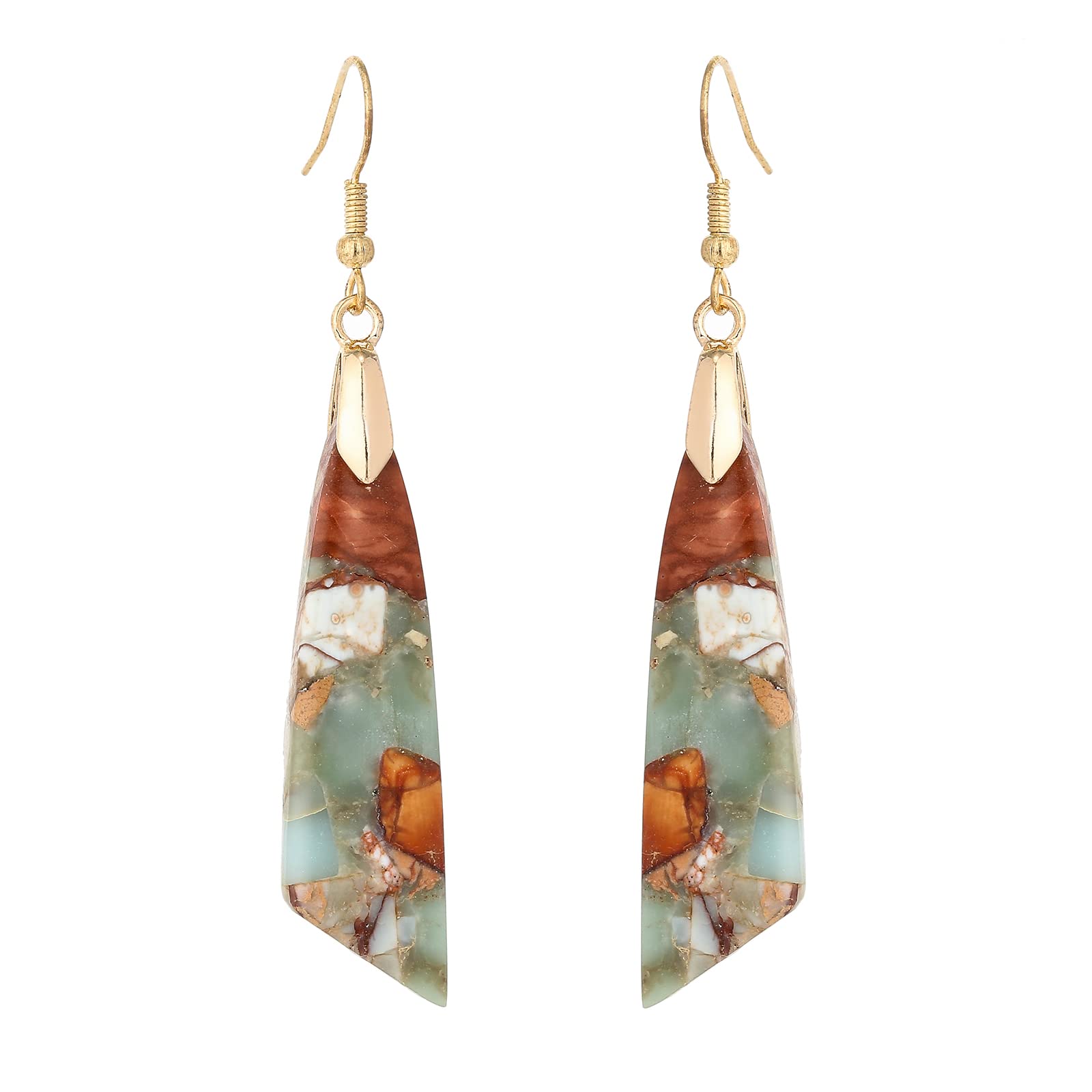 Plumiss Bohemia Variety Teardrop Geometric Agalmatolite Stone Drop Dangle Earrings Jewellery for Women And Girl