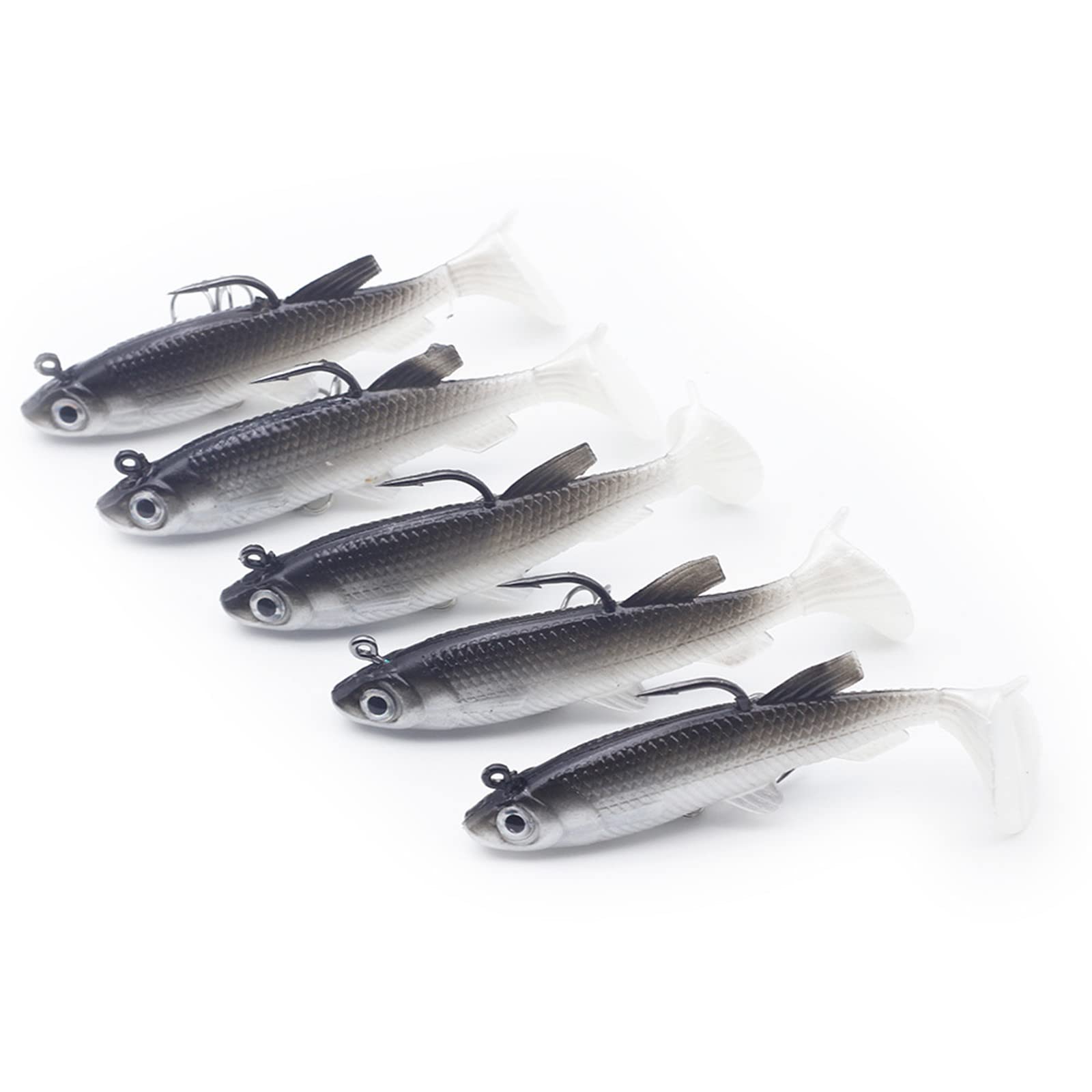 Fishing Lures, 5 Pcs 3D Eyes Soft Lures Single Hook Swimbait Artificial Bait Sea Fishing Accessories for Bass Pike Trout Perch