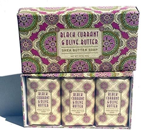 Greenwich Bay BLACK CURRANT OLIVE BUTTER Triple Milled Soap Gift Set with Shea Butter and Cocoa Butter - Set of Three Soap Bars 4.3 Oz. Ea. Individually Wrapped in a Beautiful Gift Box
