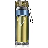 Jwthee Glass Tea Infuser Bottle, Double Wall Portable Tumbler Mug Travel Tumbler Mug Men Tea Infuser Water Bottle (Blue)