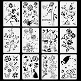 Poproo Painting Stencils Set Drawing Templates - for Kids, Bullet Journaling, Decorating (12 Pack, 10.2x6.7 inch)