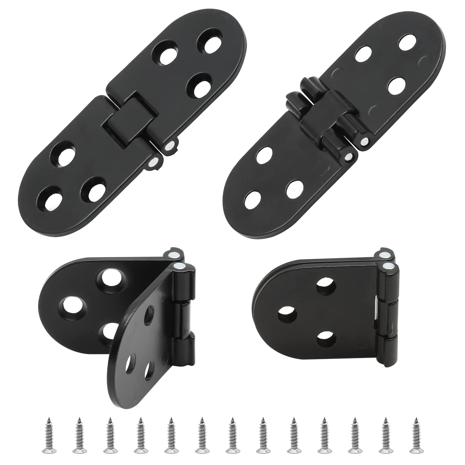 Cjueiom 4PCS Folding Table Hinge with Screws, 180 Degree Round Cabinet Hinge, Folding Flip Top Hinges Zinc Alloy Hinges for Cupboard Drawer Wardrobe Wooden Box (Matte Black)