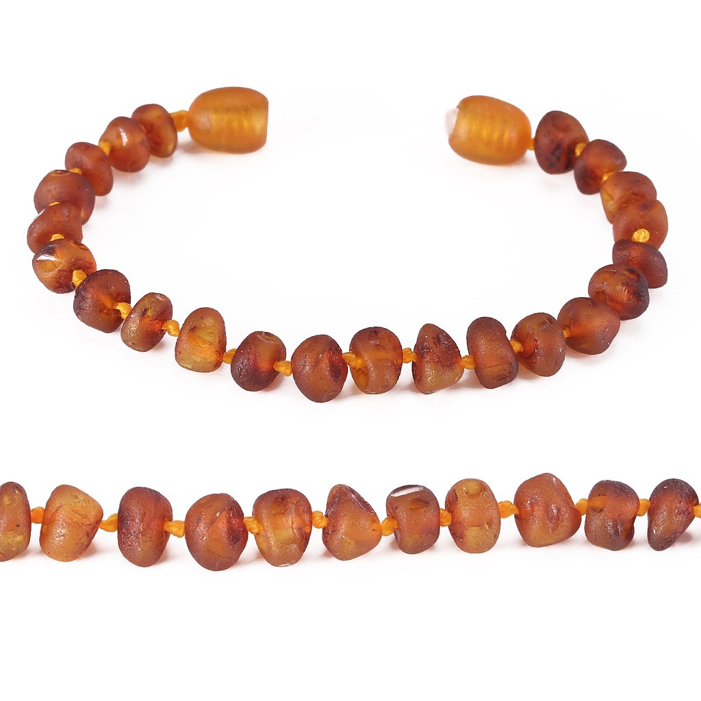 Baltic Amber Bracelet(Unisex)(Cognac Raw)(5.5 Inches) - Handmade Jewelry - Knotted Between Beads