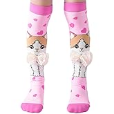 Girls Knee High Socks Crazy Socks for Kids with 3D Flowers, Soft Stretch Novelty Socks for Girls (Floral Pink & Purple)