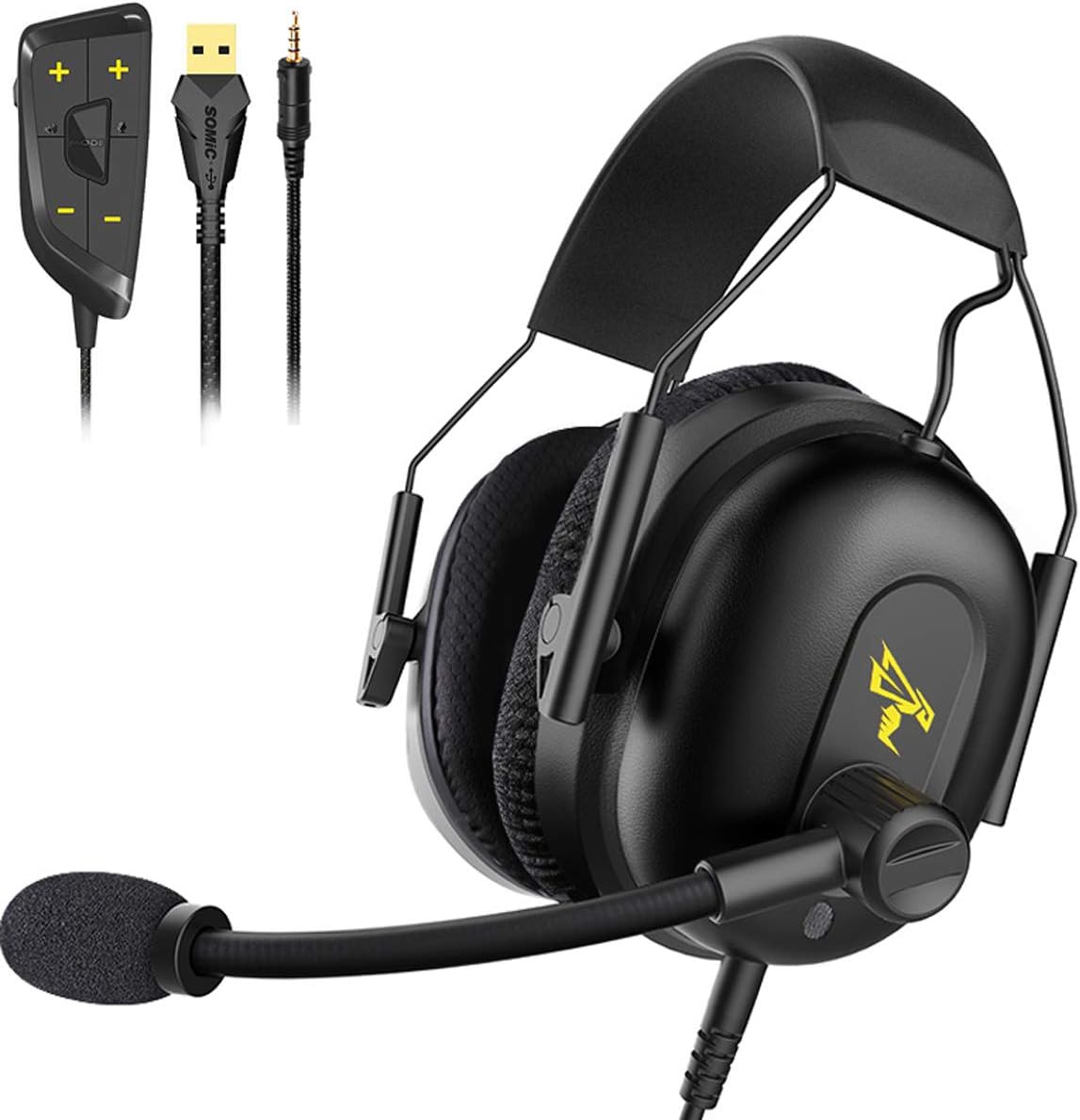 SOMIC G936N Gaming Headset for Xbox, PS4, Phone, Laptop: 7.1 Virtual(NO Drive) 50mm Surround Sound ENC Noise Reduction Ergonomics Design PUBG/LOL/Video Mode Headphone with Mic,3.5MM and USB Plug