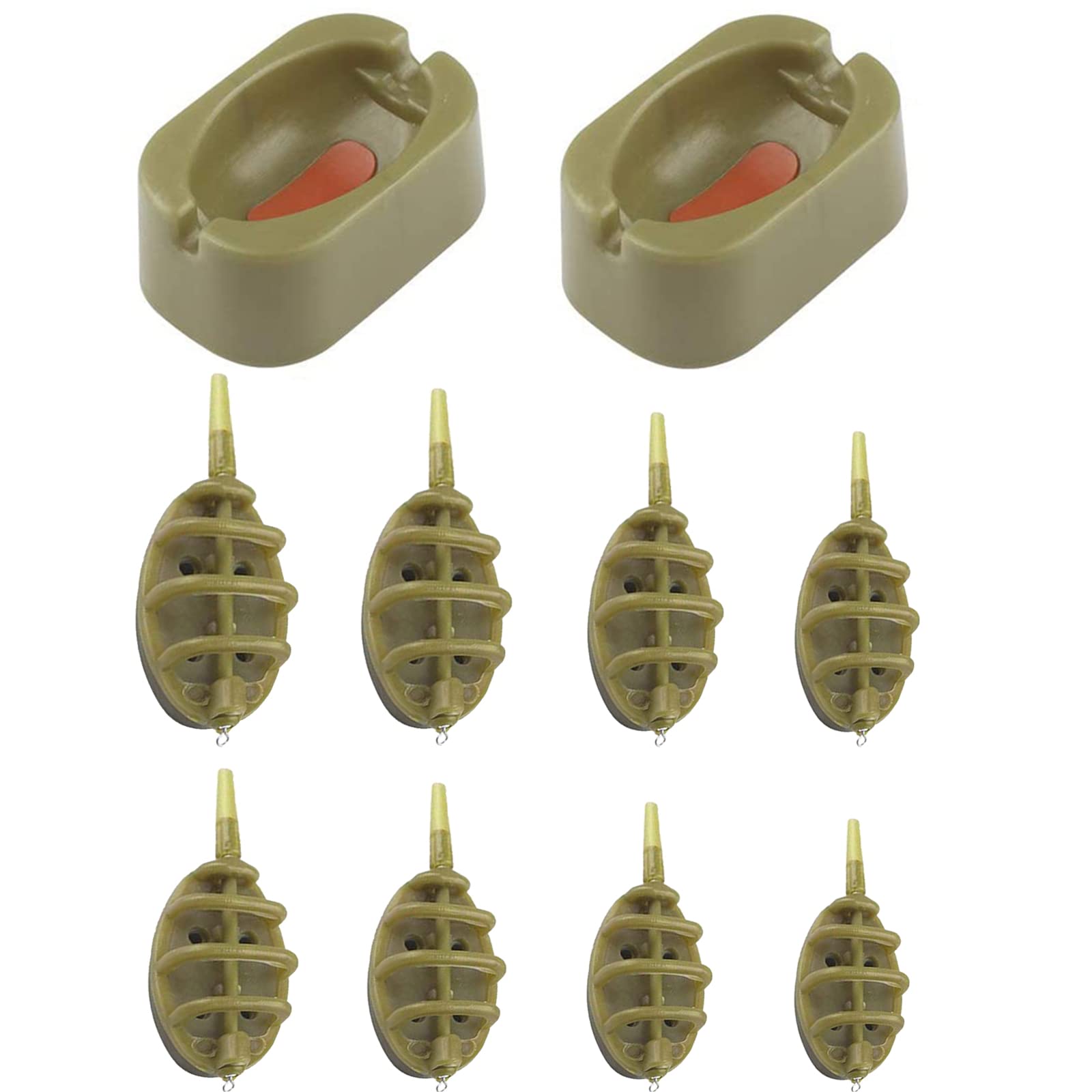 Etern 8PCS Fishing Inline Feeders, Feeders and Moulds, Croch Fishing Inline Method Feeder with Quick Release Mould, for Carp Fishing 15/20/25/35g 30/40/50/60g (Brown)