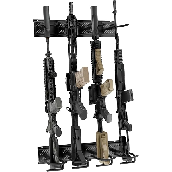 Solid Wood Wall Mount Gun Rack – Holds 4 Rifles Or Shotguns, Brown Finish, Organizer With Storage Drawer