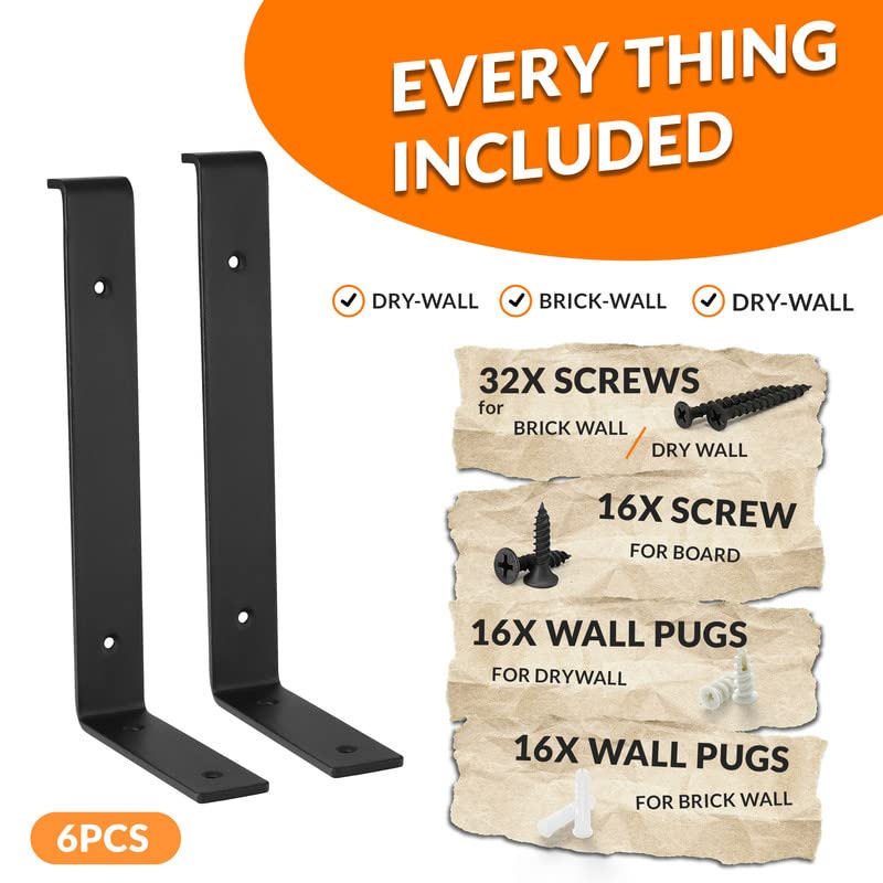 BATODA Shelf Brackets 12 inch with Lip for DIY Floating Shelf 8 Pack