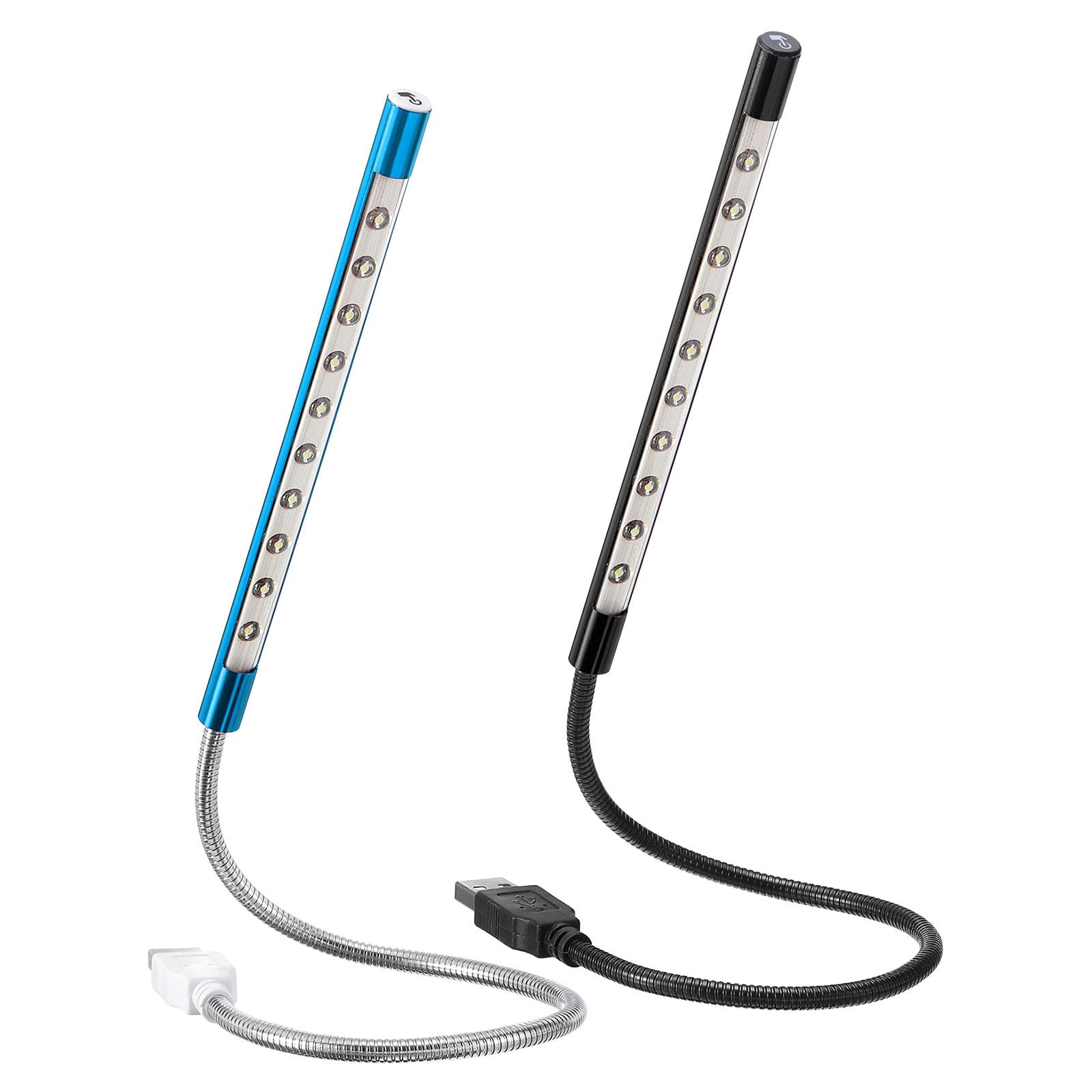 PATIKIL Keyboard Light Laptop Lamp USB LED Lights, 2Pcs 10 Lamp Beads LED Light Touch Control Flexible Stick Long Geeseneck Lamp, Black/Blue