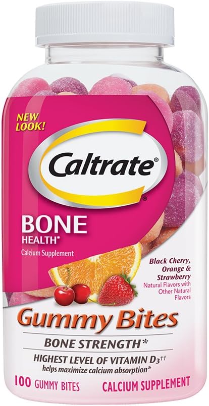 Caltrate Gummy Bites (Black Cherry, Strawberry, Orange Flavors, 100 Count) Calcium and Vitamin D3 Supplement, 500 mg: Health & Personal Care