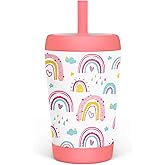 Kid Insulated Stainless Steel Tumbler with Silicone Straw, 12oz Sippy Cup for Kids (Sweet Rainbows)