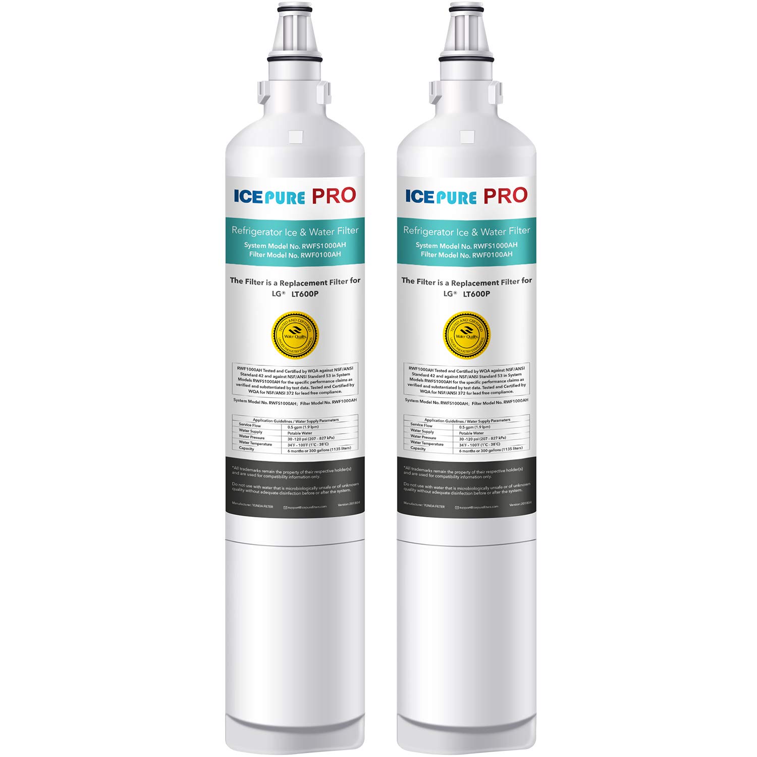 ICEPURE PRO NSF 53&42 Certified LT600P Refrigerator Water Filter, Compatible with LT600P, 5231JA2006A, 5231JA2006B, KENMORE 46-9990, 9990, 469990, Advanced [2 Pack]