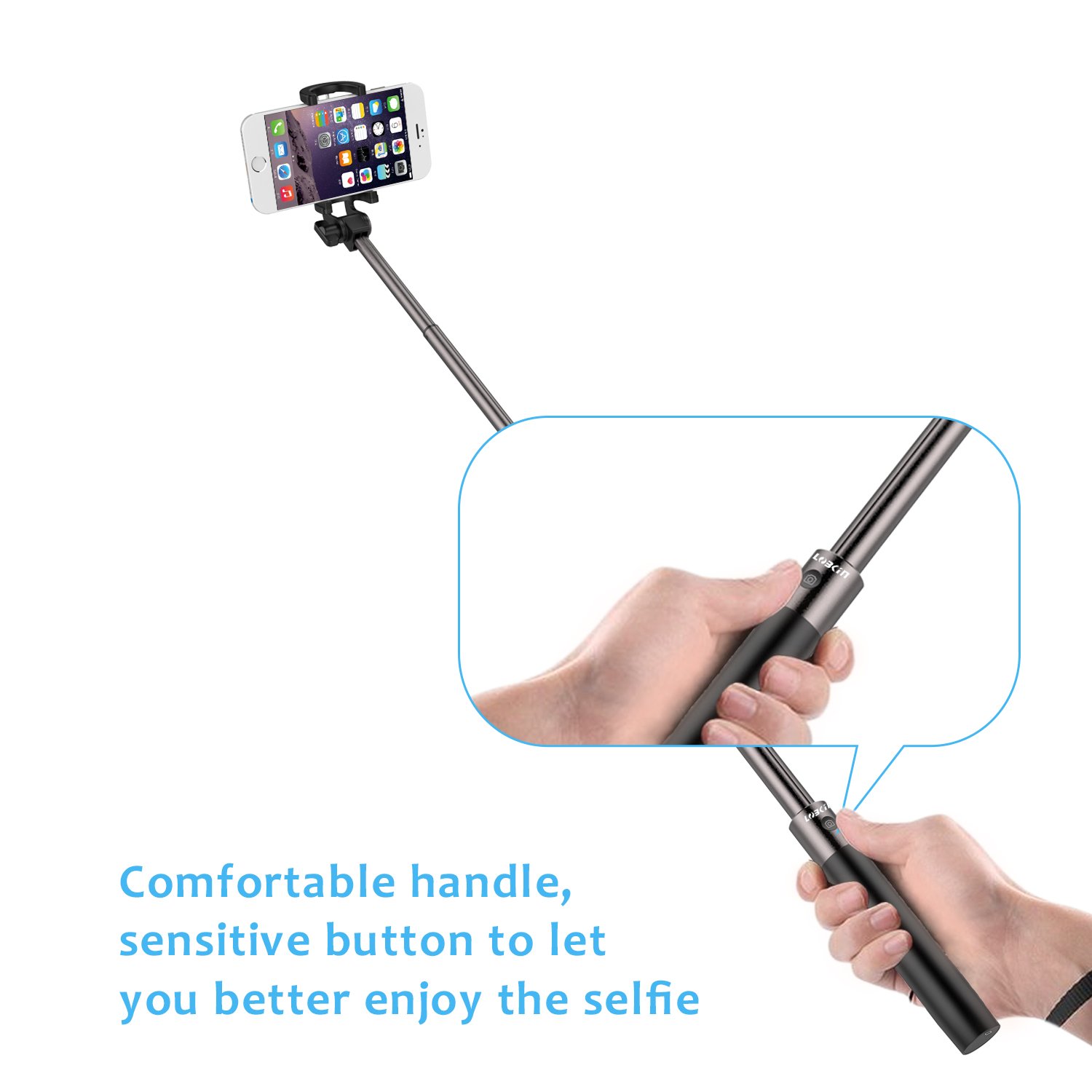 Selfie Stick,Lobkin Bluetooth Selfie Stick with Built-in Remote Shutter Extendable Aluminum Monopod for Android and iOS Smartphone