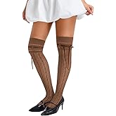 ShawGobow Diamond Tights With Bows,Goth Patterned Fishnet Stockings For Women,Cute Lace Knee High Socks