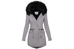 TIMIFIS Womens Coats Plus Size Overcoats with Fur Hood Fleece Chunky Jackets Zipper Button Outerwear Winter Warm Parka
