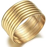 Castillna 14K Gold Plated Gold Bangle Bracelets for Women Christmas Birthday Gifts, Set of 7 Pieces