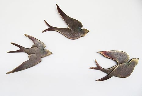 Amazon De Wanddekoration Schwalben 3teiliges Set Wanddeko Vogel Metall Fur Innen Und Aussen