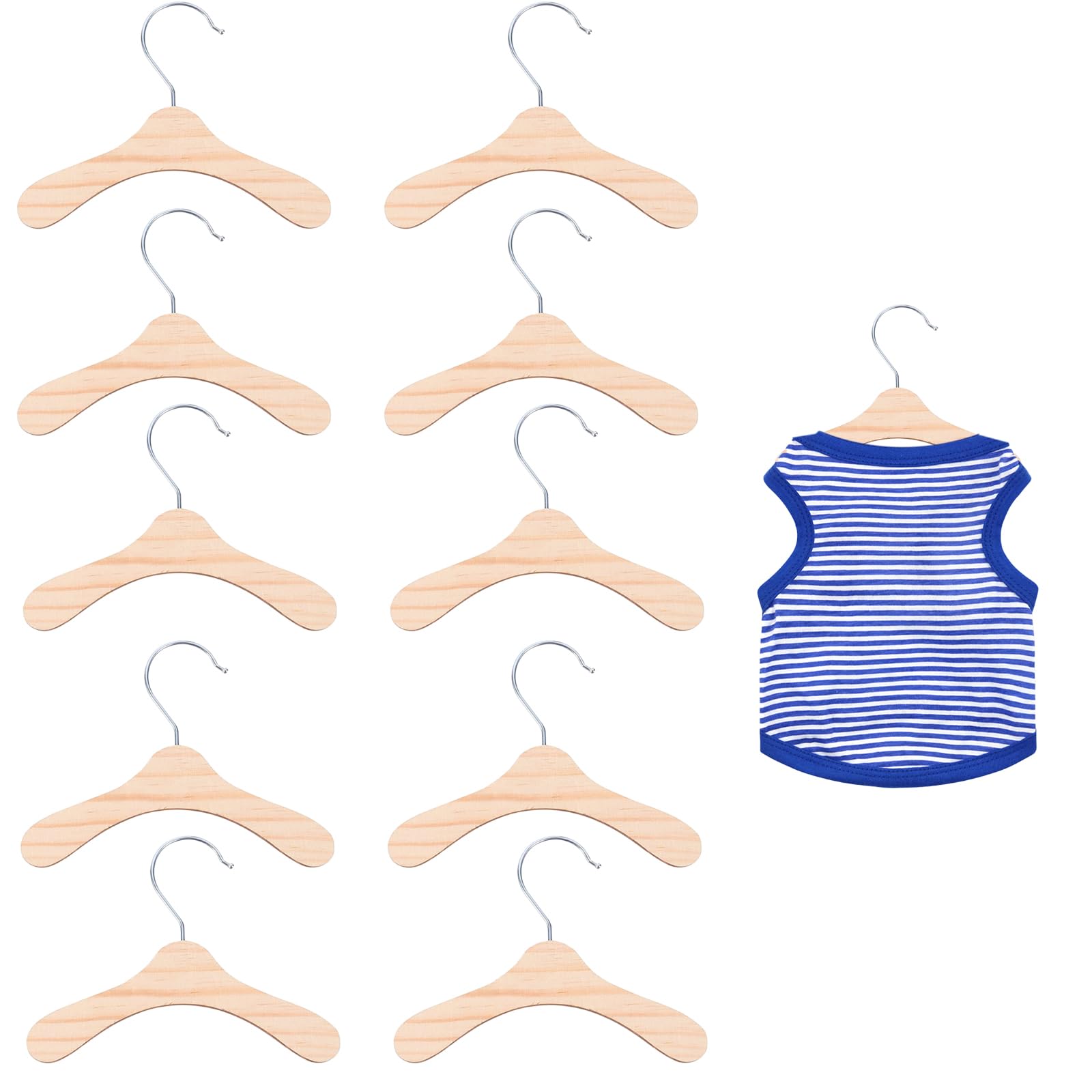 SUNTRADE 10pcs Mini Wood Hangers Dog Clothes Hangers, Non Slip Coat Trouser Slack Jeans Skirt Shorts Scarf Pant Hangers,14cm/5.5inch