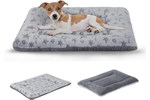 IEUUMLER Dog Bed Mat, Soft Warm Puppy Crate Mattress with Anti-Slip Bottom, Washable Crate Kitten Sleeping Beds for Dogs Cats FC018 (Grey Star, M)