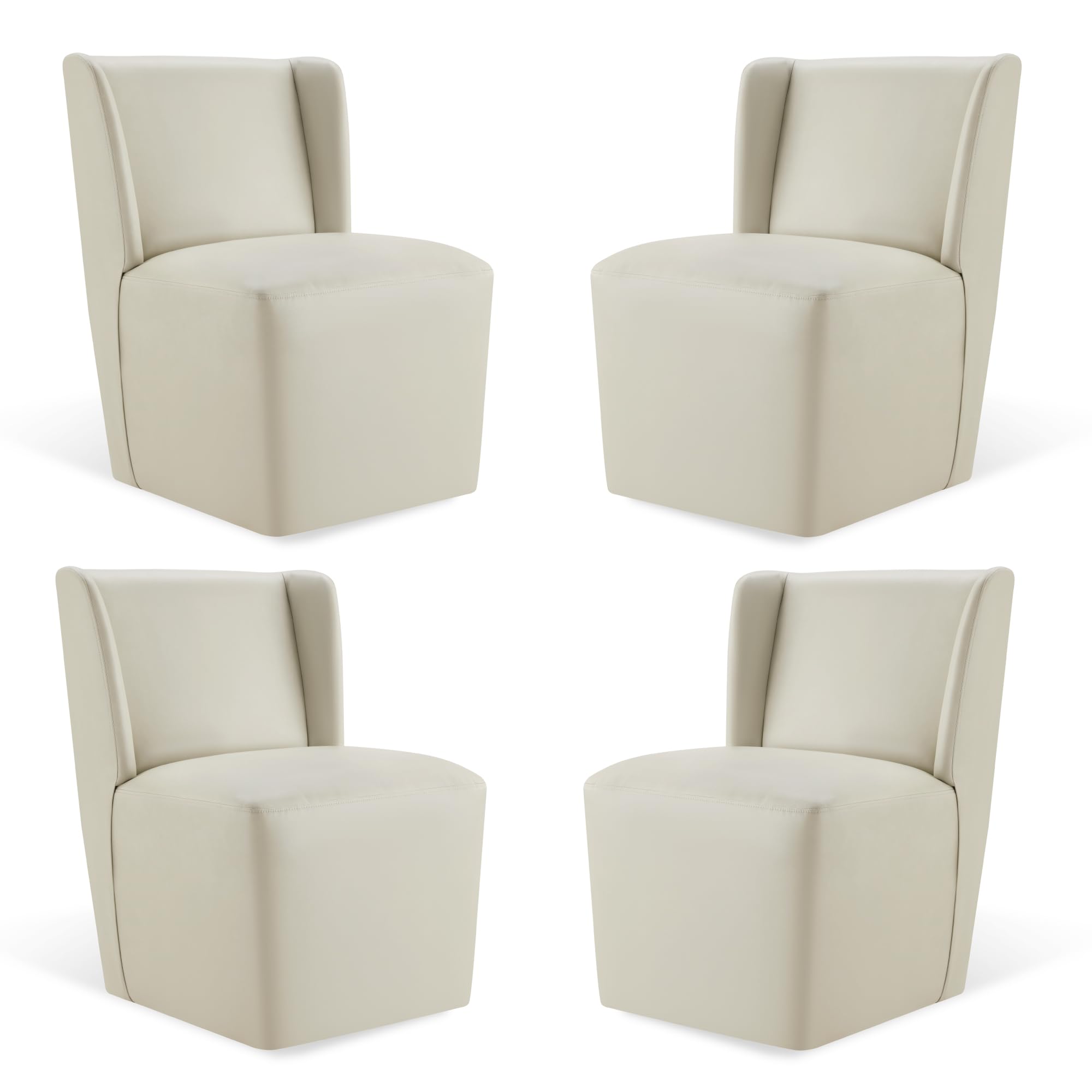 Photo 1 of **Only One**
KISLOT Upholstered Dining Chairs Set of 4 with Casters, Wingback Modern Side Armless Deskchair with Rollers for Diningroom Bedroom Livingroom Reading Room, Cream Faux Leather