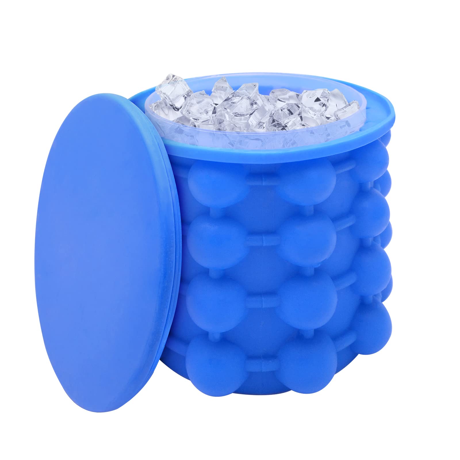 Silicone Ice Maker, Blue Large Silicone Ice Bucket, 2 in 1 Ice Cube Maker, Quick Cooling Ice Bucket Ice Cube Storage Bucket Ice Cube Making Mold for Party, Match, Picnic, Coctail