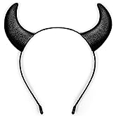 Huachi Devil Horns Headband Black, Glitter Devil Costume for Women Men Halloween Headband