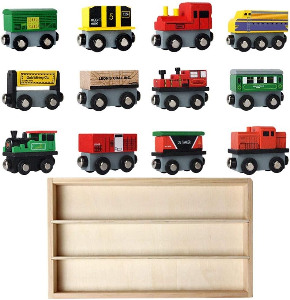 EMore Wooden Train Set for Kids 12Pcs/Kit Wooden Toy Trains Collection