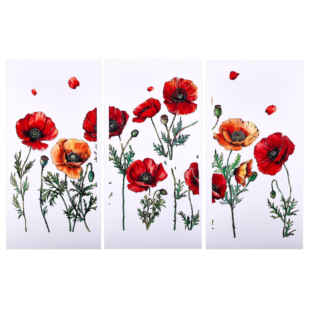 OLYCRAFT 3pcs/set Poppy Rub on Transfers for Crafts and Furniture 30x15cm Flower Decor Transfer Stickers Vintage Floral Transfers for Wood Furniture Journal Scrapbooking Home Decorations