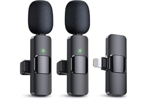 GENERIC Professional Grade Crystal Clear 2-Pack Wireless Lavalier Microphone for iPhone and USB Type-C Android - Omnidirectional Mini Lapel Mic for Video Recording YouTube Livestream TikTok (Lightning)