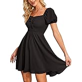 Byinns Women's Sweetheart Neckline Dress Smocked Sundress Puff Short Sleeve Drawstring Dresses