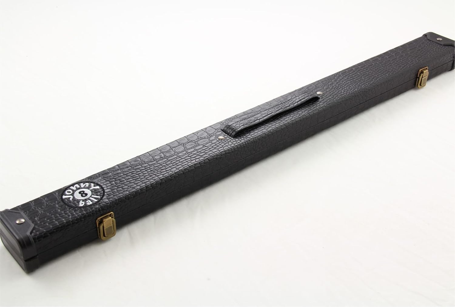 Jonny 8 Ball Black Crocodile Leather Design 2 Piece Cue Case For Snooker or Pool Cue. With Flexible Carry Handle and Premium Suede Style Interior - Image 3