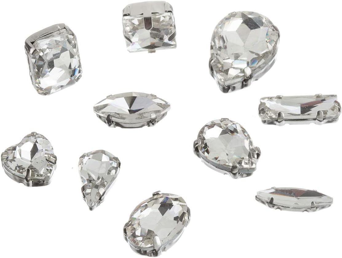 Zealer 100pcs Mix Shape Sew on Glass Crystal Diamante Rhinestone Craft Clear Crystal Beads Drops Chandelier Pendants Prisms Suncatcher Window Hanging Ornament Decoration, Hole: 1mm, Come with a Case