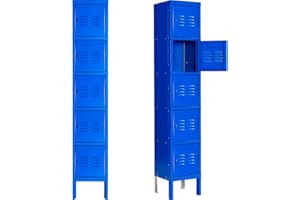 Pataku Metal Locker 5 Doors Storage Lockers for School Tall Locker Storage Cabinet for Employees, Home, Office, Gym, Garage, Easy to Place Locker Cabinet, Blue