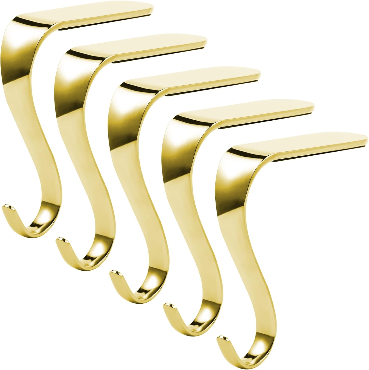 Ornament Hooks - Sunshane 5 Pieces Christmas Stocking Holders Mantel Hanger Hooks Xmas Mantle Grips Set Safety Hang Stocking Clips for Christmas Party Decoration, Gold