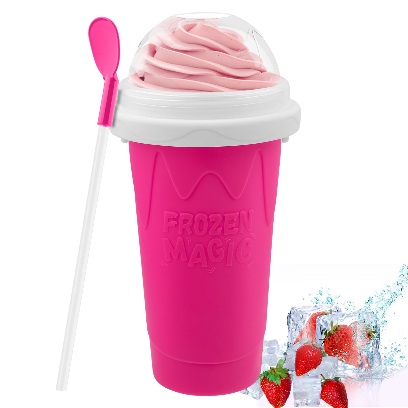 Photo 1 of Slushie Maker Cup - DIY Magic Slushy Maker Squeeze Cup, Portable Smoothie Squeeze Cup for Juices, Milk and Ice Cream Make, Double Layer Squeeze Slushy Maker Cup, Birthday Gifts for Friends&Family Pink