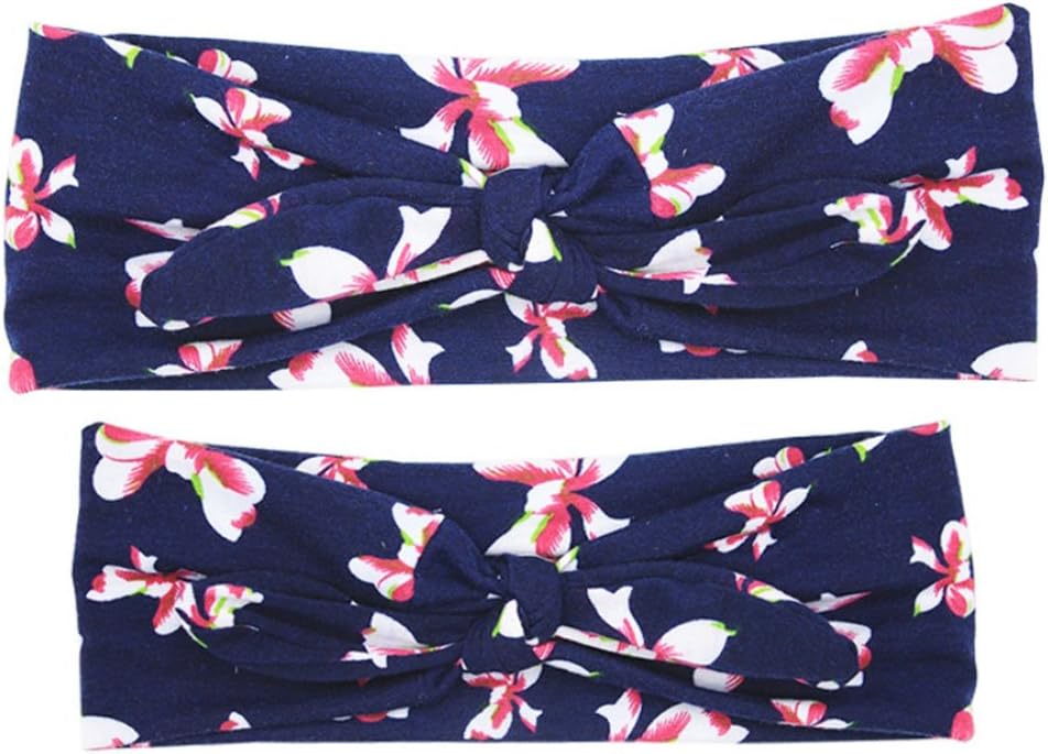 Qingsun 2Pcs Mom and Me Knotted Headband Newborn Baby Toddlers Girls Headwrap Top Knot Hairband Hair Bow 1 Set