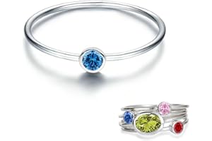 SENPOTLY 925 Sterling Silver Mother Child Birthstone Stackable Rings Set Mother Ring with Birthstone Mother Daughter Family Ring Mother's Day Jewelry Gifts for Wife