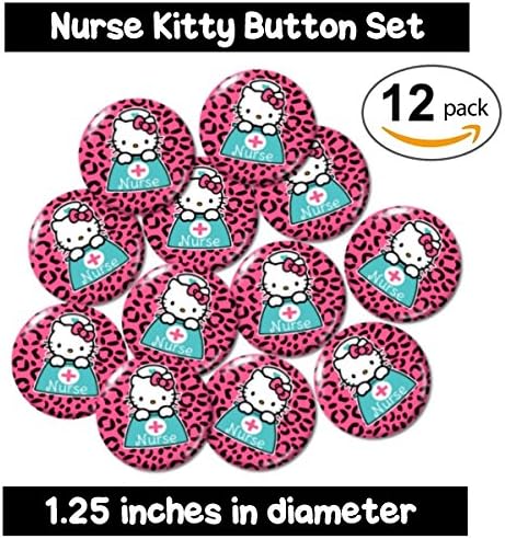 NURSE KITTY FLATBACK BUTTONS - NO PINS (set #4) pink leopard cheetah cute gifts jewelry supplies badge medical rn