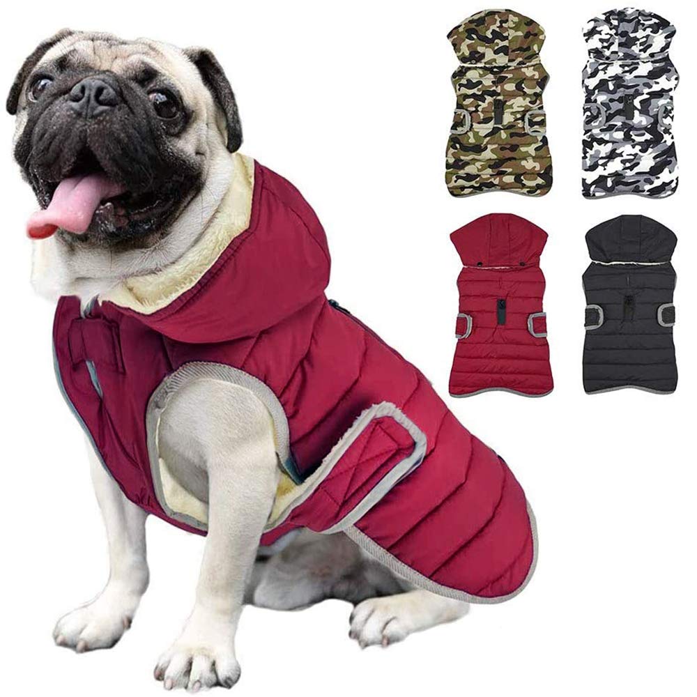Etechydra Winter Dog Jacket with Removable Hat, Dog Coats Waterproof Reflective Apparel Warm Hoodie Fleece Puppy Coat, Jackets for Small Medium Dogs, Red Christmas Cloth Xmas Jacket, L