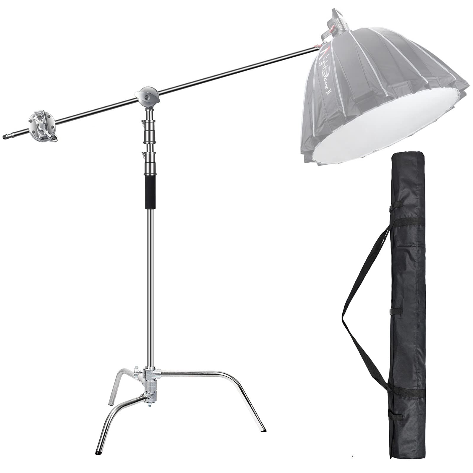 EACHSHOT C Stand Heavy Duty 100% Metal Max 10.8ft/330cm with 4.2ft/128cm Holding Arm Adjustable Light Stand cStand w/Boom Arm 2 Pcs Grip Head for Photography Photo Studio Video Reflector Monolight