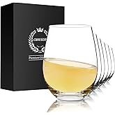 Chouggo Stemless Wine Glasses Set of 6, Hand Blown Premium Crystal Red Wine or White Wine Glass 18Oz - Hand Crafted by Artisans - Gifts for Women, Men, Wedding, Anniversary, Christmas, Birthday