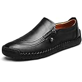 NIGXWNS Dress Shoes for Men Lightweight Zipper Slip on Flat Driving Loafers Vintage Walking Slip-on Casual Wedding Oxfords