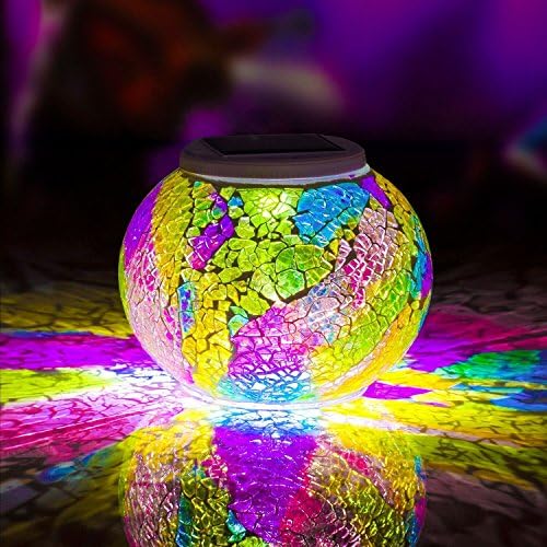 Elikeable LT Color Changing Solar Powered Glass Ball Led Garden Lawn Light Lamp, Rechargeable Solar Table Lights, Outdoor Waterproof Solar Night Lights Table Lamps for Decorations