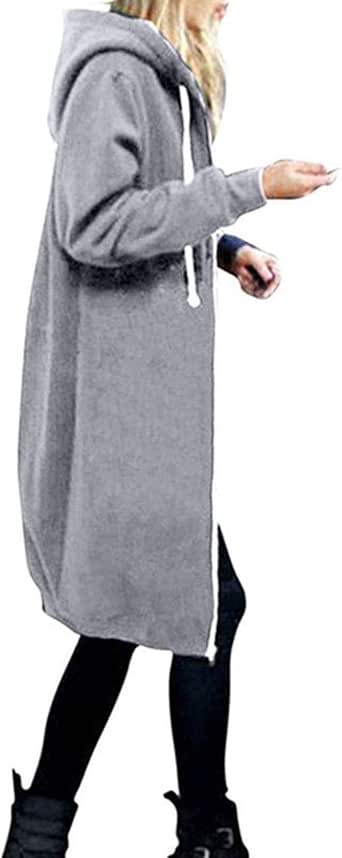 Vicky-Sweater Abrigo Largo para Mujer con Capucha, Talla Grande, Casual