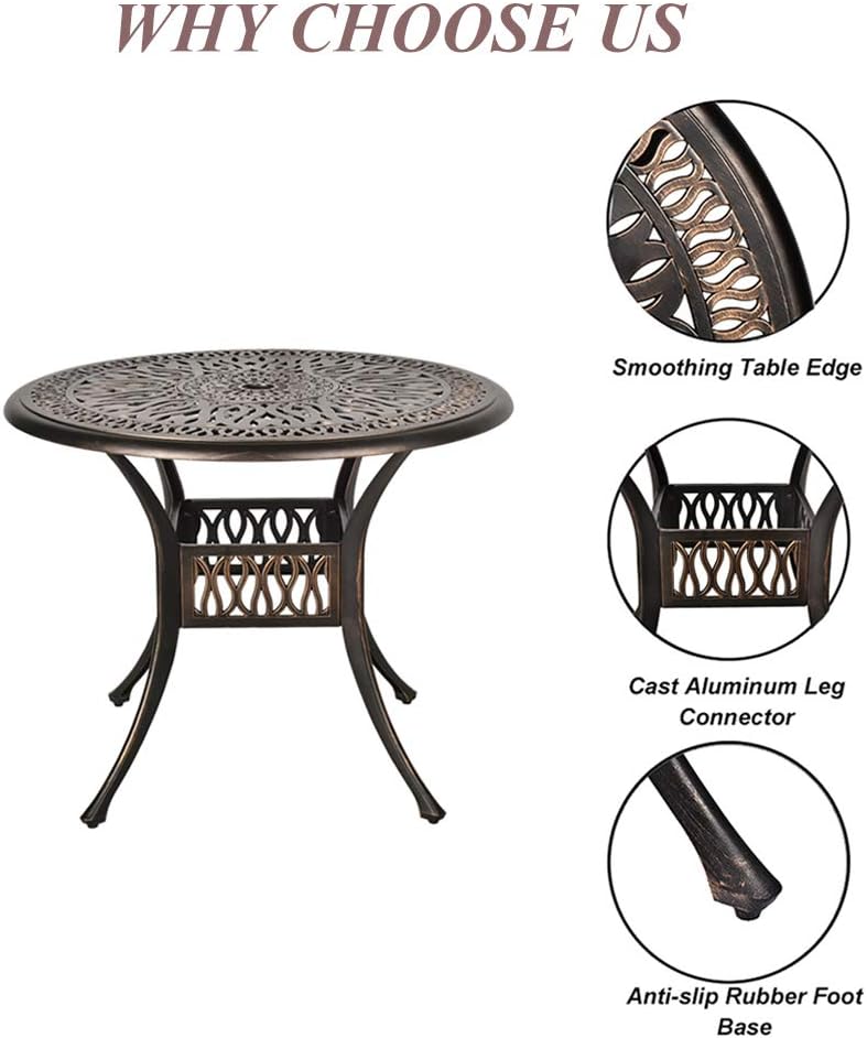 USSerenaY 3 Piece Cast Aluminum Bistro Set Outdoor Bistro Table Set Patio Furniture Sets with 2 Arm Chairs, Umbrella Hole, Antique Bronze Finish (2 Chairs + 1 Table Set): Garden & Outdoor
